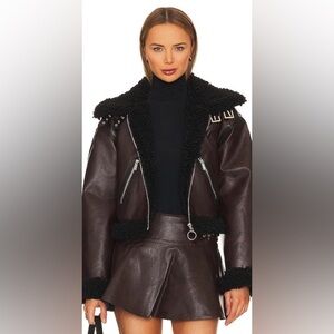 ISO WeWoreWhat Sherpa Brown Crop Leather Jacket - size XS, S or M